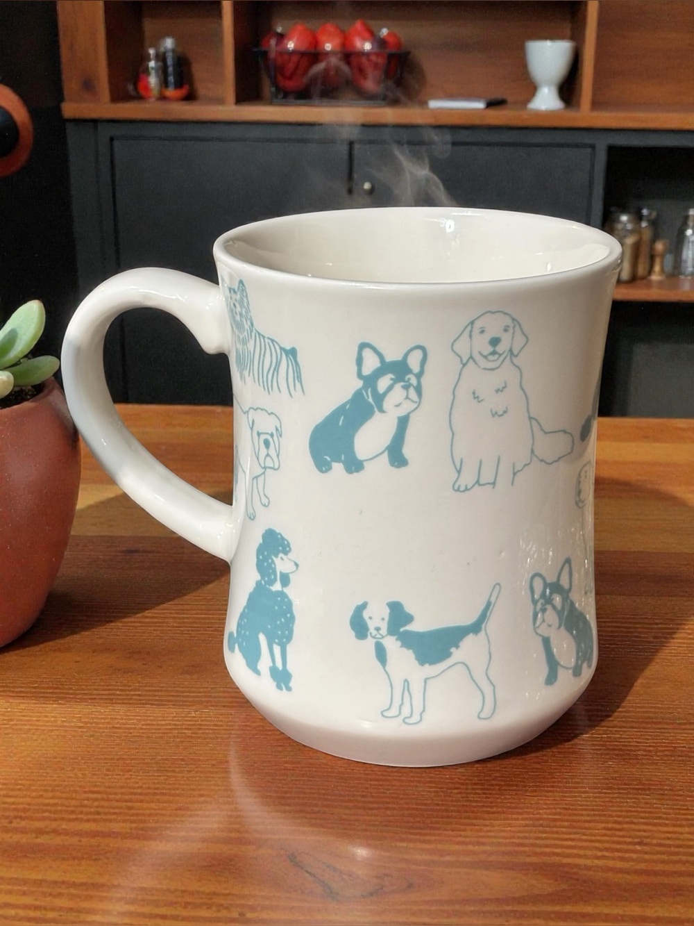Opalhouse White Ceramic 15 oz Mug with Teal Dog Illustrations NWOT